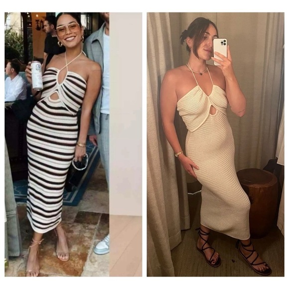 NWT Reformation Venete Open Knit Dress Halter Gossamer Ivory Midi Dress size XL - Picture 3 of 12